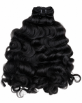 Black wavy hair extensions on a white background